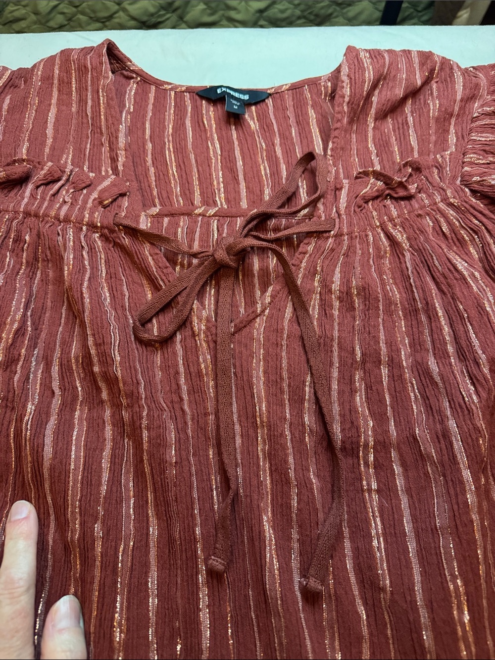 Express Rust Red Striped Ruffle Sleeve Top - Picture 4 of 7